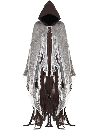 Geyoga Hooded Cloak Medieval Renaissance Gothic Wizard Cape Grim Reaper Cosplay Costume for Adult