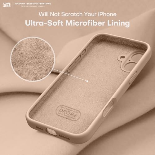 Image of LOVE 3000 Designed for iPhone 16 Case, Premium Silicone with [Soft Anti-Scratch Microfiber Lining] Shockproof Protective Phone Case for Men Women Girls 6.1 inch, Light Brown