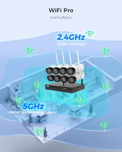 Image of Hiseeu 5MP Outdoor WiFi Security Camera System, 10CH 8-Camera Kit | Color Night Vision, 2-Way Audio, IP66 Weatherproof, 3TB HDD Storage, 24 /7 Recording, No Monthly Fees