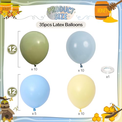 Image of Sage Green Dusty Blue Yellow Balloon, 12 Inch Fog Slate Blue Balloons with Olive Green Yellow Balloon for Oh Baby Shower Bridal Shower Birthday Wild One Party Bee Theme Party Deocration Supplies