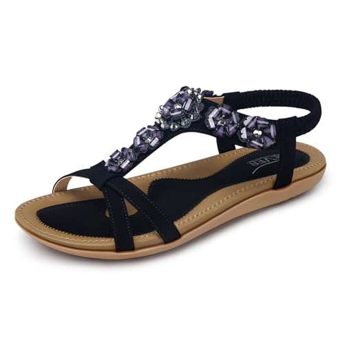 Image of SHIBEVER Dressy Flat Women Sandals: Comfortable Arch Support Womens Sandal | Summer Dress Flowers Boho Back Strap Open Toe Women's Sandals - All Day Comfort Walking Casual Wedding Woman Sandal Shoes