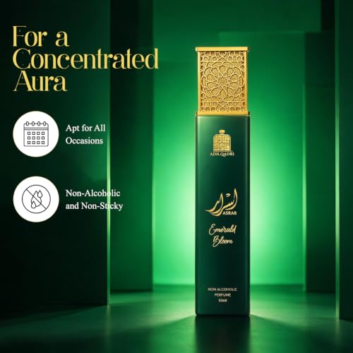 Image of Adilqadri Asrar Emerald Bloom 50ml Perfume for Men & Women - Non-Alcoholic Citrus, Floral, Oud & Amber Fragrance - Long Lasting Fresh Green Scent