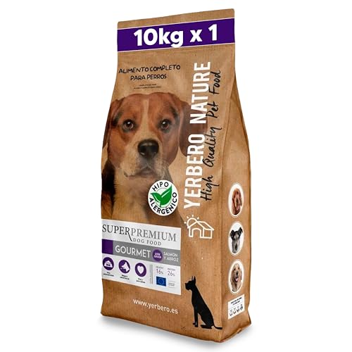 YERBERO Nature Gourmet Comida Hipoalergénica para Perros 10kg – Pienso para Perros Medianos y Grandes de Salmón y Arroz Low Grain - con Aceite de Salmón y Omega2