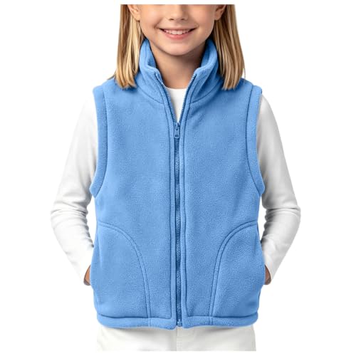 Boys and Girls Fleece Vest Zip Up Mock Neck Sleeveless Jacket | Fuzzy Vests Lightweight Plain Kids Fall Winter Warm Outwear with Pockets - image 2