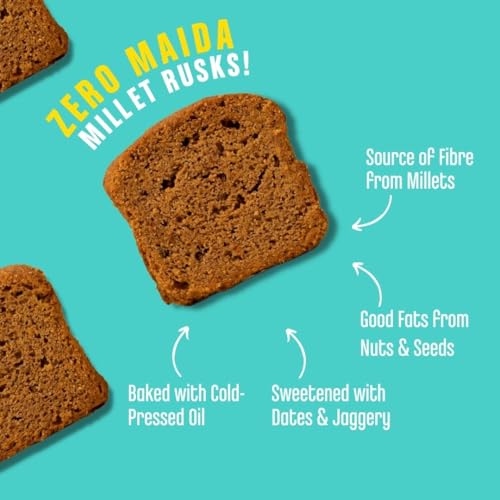 Early Foods Assorted Pack of 2: ZERO MAIDA Ragi & Jowar Rusk | Sugar Free Millet Rusk with Jaggery | No Maida Whole Wheat Rusks | Kids Snack | Tea Toast | Millet & Atta Toast 270g x 2