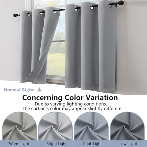 Image of Simplebrand Silver Grey Window Valance for Kitchen 14 Inches Long 2 Panels Set, Room Darkening Valance Curtains for Living Room, Grommet Short Privacy Kitchen Curtains for Bedroom Kids Room, 40Wx14L