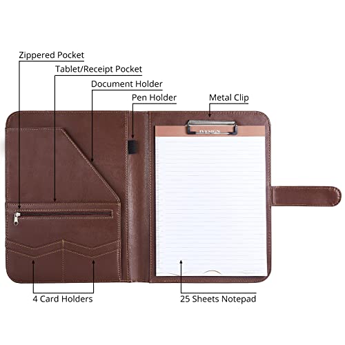 Ivesign Padfolio Faux Leather Portfolio Folder Resume/Meeting/Legal Documents/A4 Writing Pad/Clipboard Folder Notepad Clip Boards Portfolio Organizer Slim Business Portfolio For Men And Women Brown #TOP3