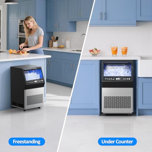 Image of Ice Maker Machine Commercial - 110LBS /24H Freestanding Cabinet Ice Maker 45 Ice Cubes in 8-20 Mins, with 3 Ice Thickness Jug & Tap Water Inlet Auto Self-Cleaning for Home Office Bar