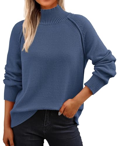 KIRUNDO Womens Fall Sweaters 2025 Trendy Turtleneck Long Sleeve Ribbed Knit Chunky Casual Loose Pullover Sweaters Tops