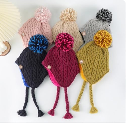 Kitty Girls Knit Hats Winter Fleece Lining Skiing Winter Caps with Warm Ear Flap for 2-5 Years4
