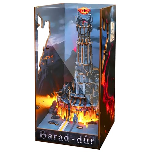 The Lord of the Rings Barad-Dr Book Nook Kit DIY Wooden 3D Puzzle with LED Lights | Sauron Fortress Bookshelf Insert for Adults & Teens | Mordor Tower Collectible & Fantasy Home Decor