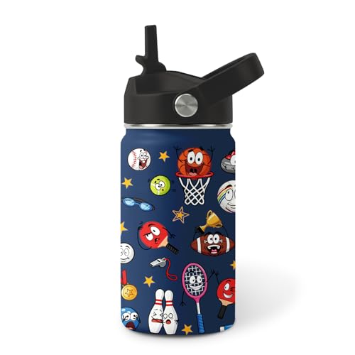 Image of Sports Water Bottle for Son & Daughter, Stainless Steel Insulated Tumbler with Straw Lid and Handle, 12oz Reusable Leak-Proof Bottle for Sports