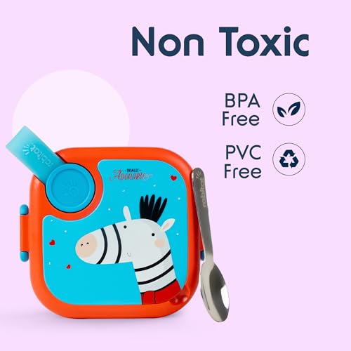 rabitat Lunchmate Mini Stainless Steel Lunch Box | 1+1 Year Brand Warranty | Tiffin Box for School | Lunch Box for Kids Boys & Girls | BPA-Free Leak-Proof with Spoon | 500 ml | Totally Adorable