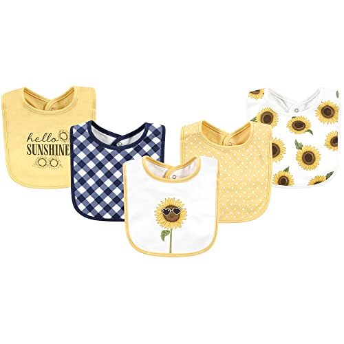 Image of Hudson Baby Unisex Baby Cotton Bibs, Sunflower, One Size