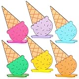 Chunful 6 Pieces Wooden Ice Cream Centerpiece Table Sign Summer Tiered Tray Decor Bar Party Decorations for Summer Theme Baby Bridal Shower Wedding Graduation Birthday Supplies