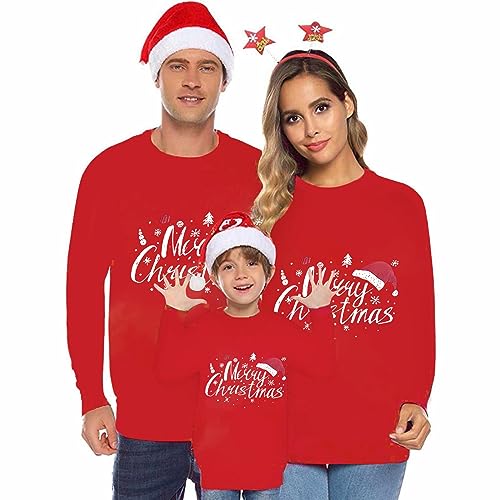 Famzuneu weihnachtspullover kleiner hund, Weihnachtspulli Familie Set Lustig Damen Herren Kinder Weihnachtspullover Partner Rundhals Winterpullover Pärchen Sweatshirt Rudolph Sweater
