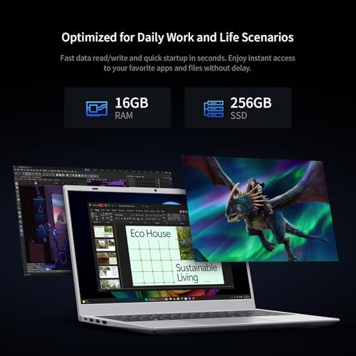 Image of UOWAMOU 15.6 FHD Laptop, Pentium Gold 6500Y 16GB RAM 256GB SSD, Office 2024 | 15.6 inch IPS 1920x1080 Display, Quiet Slim Portable Computer, USB3.2 /Type‑C /WiFi5+BT5.0, Numeric Keypad, Privacy Protect Camera