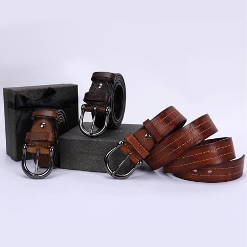 Image of Mens Belts Soft Italian Vegetable Tanned Leather Cowboy Casual Jean Belt 1.5 Wide 7 Holes Gift Box Packaging