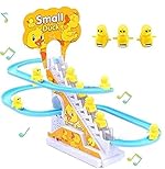 Fiddlys Happy Time Duck Slide Toy Set, Funny Automatic Stair-Climbing Ducklings Cartoon Race Track Set Little Lovely Slide Toy Escalator with Lights and Music for Kids & Children 3+ (Duck 3 Pcs)