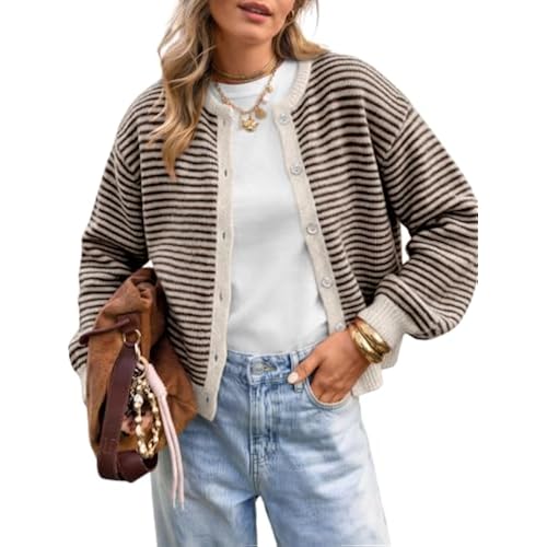 Trendy Queen Striped Cardigan Sweaters for Women 2026 Fall Fashion Clothes
