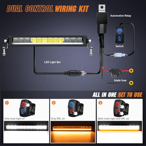 Image of Nilight LED Light Bar with Amber DRL 15.5 Inch Single Row 60W 6650LM Light | Anti-Glare Flood Spot Combo Offroad Driving Lights IP68 w / 16AWG DT Wiring Kit for Pickup Truck SUV ATV UTV Boat 4x4 Jeep