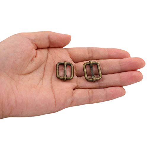 BIKICOCO Metal Slide Adjuster Buckle Tri-Glides with Movable Center Bar, for Straps, 0.6 x 0.51 Inch, Bronze, Pack of 50