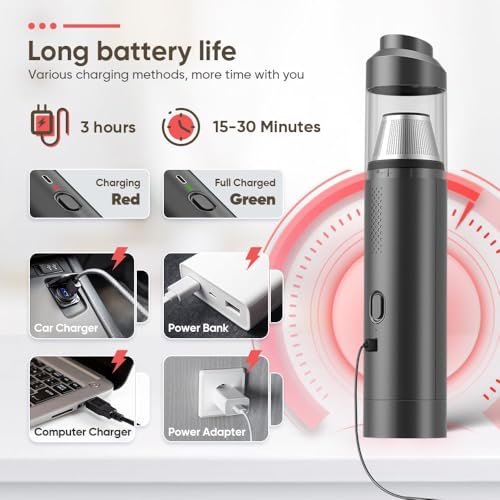 Kevsuvqin 4-IN-1 Aspirador de Mano Potente sin Escobillas, 23000PA Aspirador Coche Potente sin Cable, 2 Niveles Ajustables, Mini Aspiradora de Mano para Aire Comprimido Limpieza PC - imagen 5