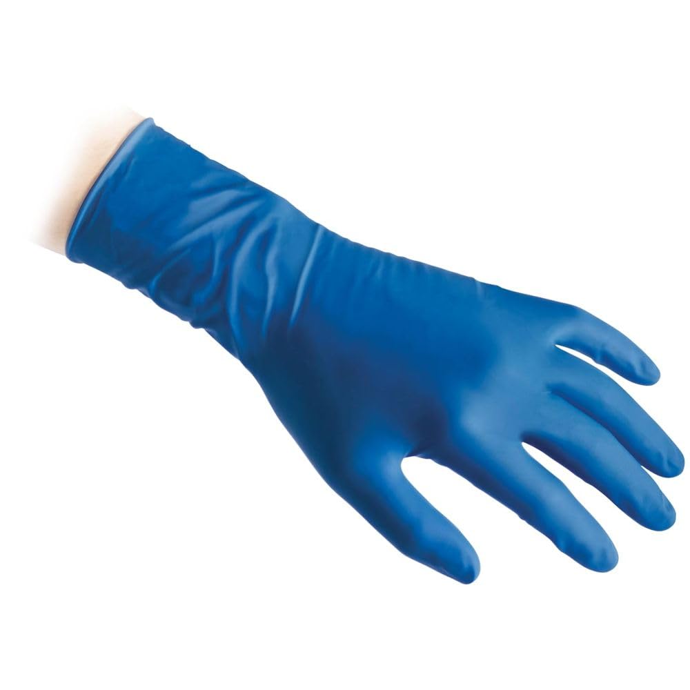 REFLEXX R98 200 500 Guanti in lattice BLU - ALTA RESISTENZA 18,5 GRAMMI - VARIE TAGLIE OFFERTA - POLSO LUNGO HIGH RISK OTTIMO PER IMPRESE DI PULIZIE (200 PEZZI, L)