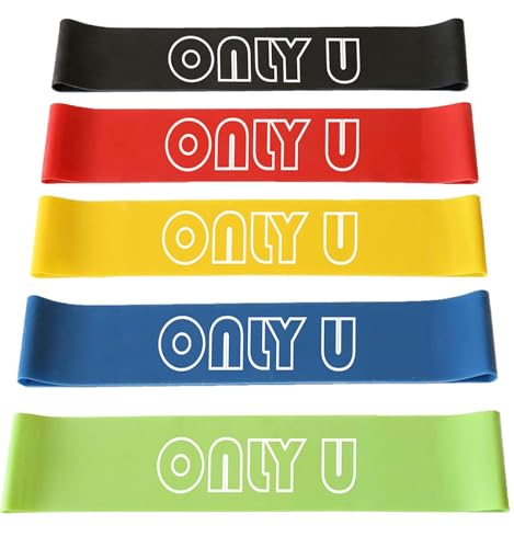 Only U Resistance Bands Set - Exercise, Fitness, Yoga & Pilates Bands Kit for Home Gym Workout for All Levels of Fitness, Set of 5 Bands with Different Resistance, Carry Bag