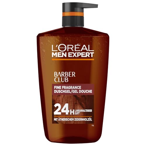 LOréal Men Expert 1L Duschgel und Shampoo für Männer Duschbad zur Reinigung von Körper Haar Gesicht und Bart Herren Körperpflege mit holzigem Duft und Zedernholzöl Barber Club 1 x 1000ml