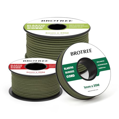 Brotree Cuerda Elástica 1mm x 10m Hilo Elástico Redonda Goma Elastica para Manualidades, Pulseras, Costura, Abalorios y Tienda - Verde Militar