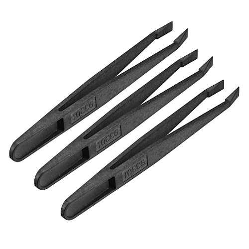 Uxcell Plastic Anti-Static Tweezers, Precision Slant Flat Tip For Jewelry Craft Diy Beauty Electronics Repair Tool Black 93301 3 Pcs #TOP2