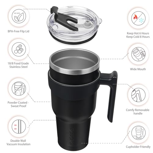 Image of BJPKPK 40 oz Tumbler with Handle & Straw, Insulated Stainless Steel Mug