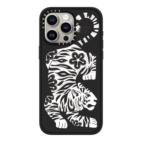 CASETiFY MagSafe �Ή��C���p�N�g iPhone 15 Pro Max �P�[�X [MIL�K�i���� (4x MIL-STD-810G) / 2.5m����̗����������N���A] - Silver Tiger - �}�b�g�u���b�N