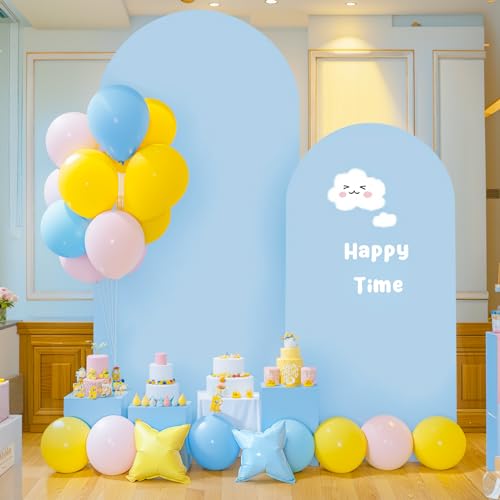 Image of Baby Blue Arch Cover, 7.2FT Spandex Fitted Wedding Arch Stand Covers Round Top Chiara Backdrop Cover for Birthday Party Ceremony Banquet Decoration