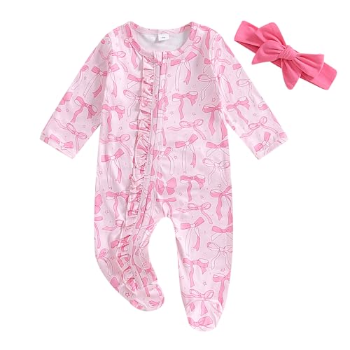 SAYOO Newborn Coming Home Outfit Baby Girl Zip Up Ruffle Frills Footie Romper Jumpsuit One-Piece Baby Play Hospital Clothes