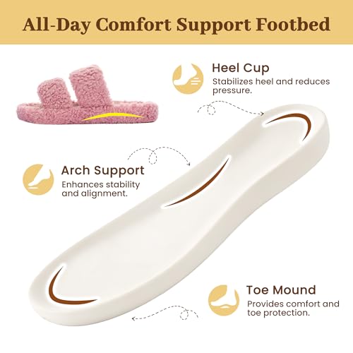 Image of RockDove Women's Pluffie Open Toe Slippers | Arch Support & Memory Foam, Cozy Faux Fur, Gift-Ready Design, Indoor & Outdoor Comfort