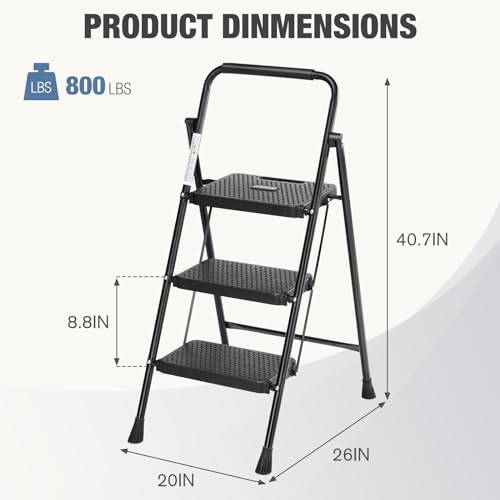 Sweetcrispy 3 ET Step Ladder, 800Lbs Sturdy Portable Ladder thumb #2