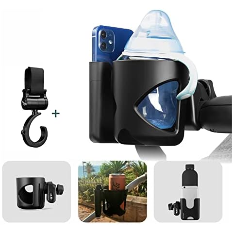 Buggy Clip And Pram Cup Holder - Pram Cup Holder Award Winning Buggy Bottle and Phone Holder With Buggy Hook For Your Bags, Stroller Hook Clip, Bottle Holder For Pram or Pushchair Cover