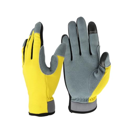 OFFSCH Guantes Flexibles de Cuero Auténtico con Puntas Táctiles para Jardinería Mecánica y Trabajo Transpirables y Resistentes Talla Amarillo