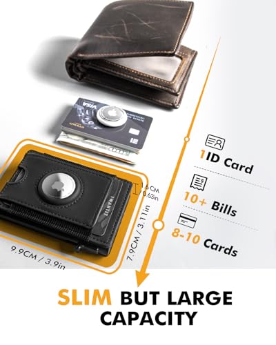 iwantit Front Pocket Wallet for Men: Slim with Detachable Money Clip Airtag Holder ID Window - RFID Blocking for Cards Cash Safe - Pop Up Bifold Wallet for Father, Husband, Friends (Black)2