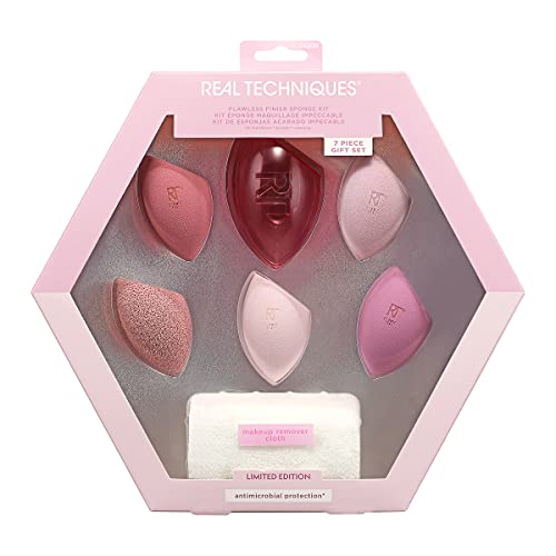Real Techniques Limited Edition Flawless Finish Makeup Sponge Set, Pink, 7 Count