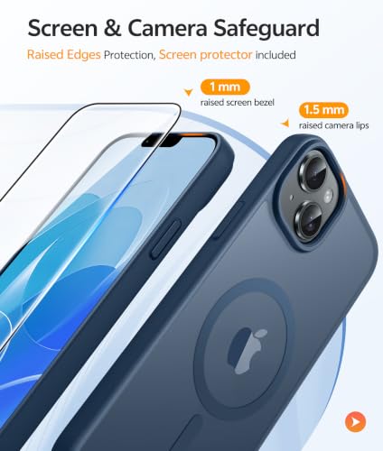 Image of FNTCASE for iPhone 14 Plus Case: for iPhone 15 Plus Magnetic Matte Textured Military Grade Drop Protection Translucent Cell Phone Cover - Slim Shockproof Protective Bumper Phonecase