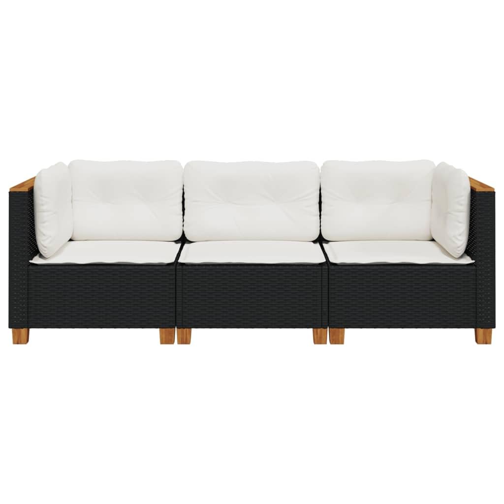 Sofá Jardín de Ratán de 3 Plazas, Sofá Exterior Negro Modular con Cojines Acolchados, Dimensiones 190.5 x 63.5 x 62 cm