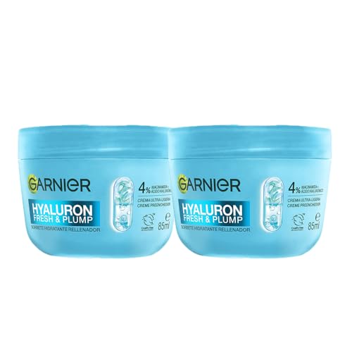 2 x Garnier Hyaluron Fresh & Plump Sorbete Hidratante Rellenador - 4% [Niacinamida + Ácido hialurónico] - Cruelty Free International y vegana - 85ml