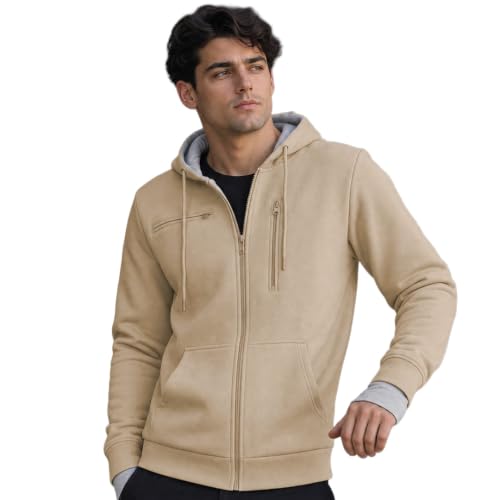 Image of NOBERO Travel Hoodies for Men|Cotton Fleece Solid Hooded Full Sleeve Sweatshirt|15 Utility Features,Tab & Drinks & earphones Holder,Charger & Sunglass Pocket, Microfiber Cloth,In-Built Gloves,Eye Mask
