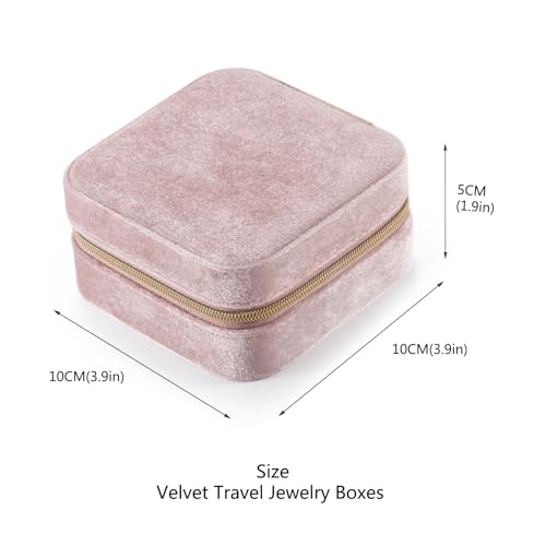 Image of TRODANCE Plush Velvet Travel Jewelry Case Organizer, Small Travel Jewelry Box,Portable Jewelry Box Travel Mini Organizer Portable Display Storage Box For Rings Earrings Necklaces (Pink)