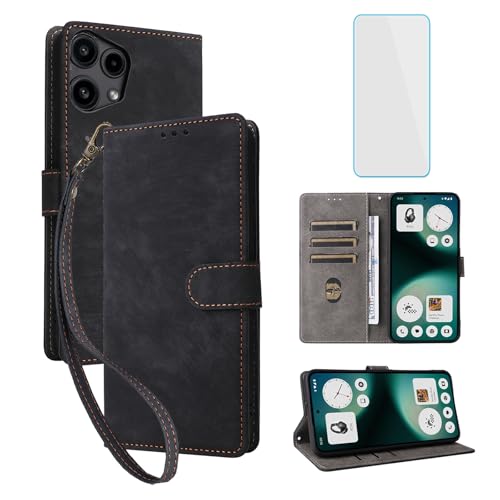 Étui en cuir Nothing Phone 3A Lite 5G portefeuille chic noir pour homme et femme