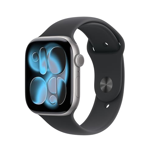 Apple Watch Series 11 GPS + Cellular 46 mm Smartwatch mit Aluminiumgehäuse in Space Grau und Sportarmband in Schwarz (M/L), Schlafindex, Fitnesstracker, Gesundheitsüberwachung, Always-On Display