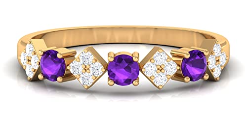Natural Amethyst Diamond Half Eternity Band for Women, AAA Quality, Anniversary Ring (Ready to Gift)